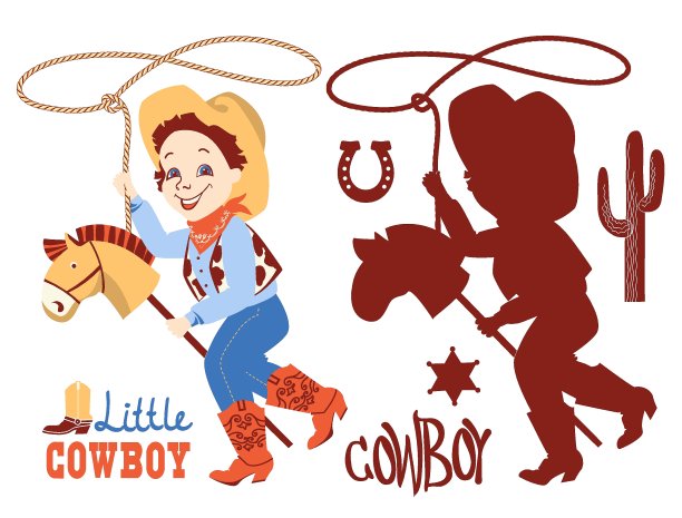 牛仔宝宝生日派对套装。西方元素集孤立图片下载