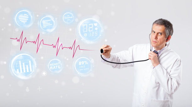 医生正在检查现代心跳图形图片下载