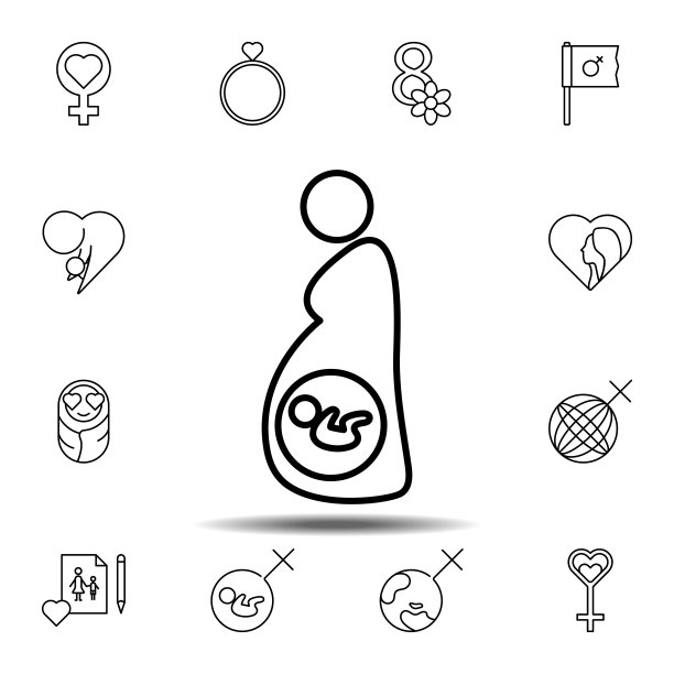 妇女节，宝贝，怀孕的图标。简单的细线，妇女节的轮廓矢量元素，8个3月图标设置的用户界面和用户体验，网站或手机应用图片下载