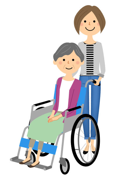 坐在轮椅上的老人和照顾者图片下载
