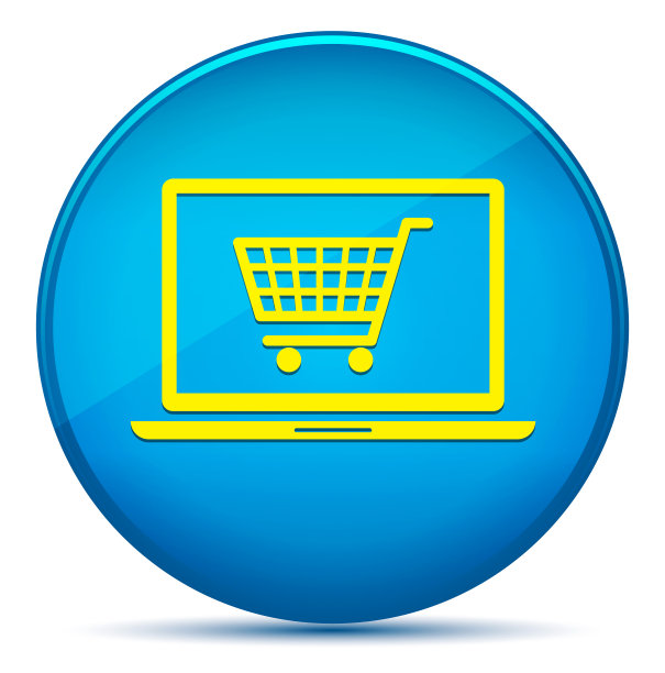 网上购物车笔记本电脑图标现代平青蓝圆形按钮图片下载