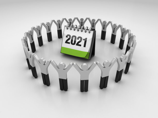 象形文字团队与2021年日历- 3D渲染图片下载