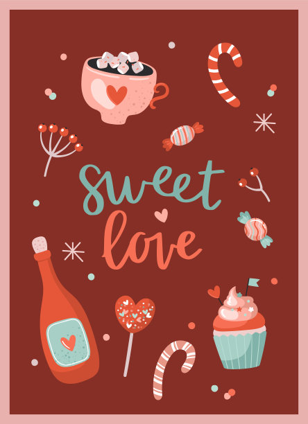 美丽的爱情卡片与情人节元素和可爱的字母。图片下载