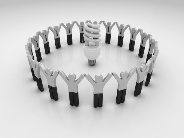 象形文字团队与灯泡- 3D渲染图片下载