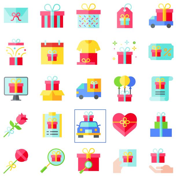 礼品相关矢量图标设置2，平面风格图片下载