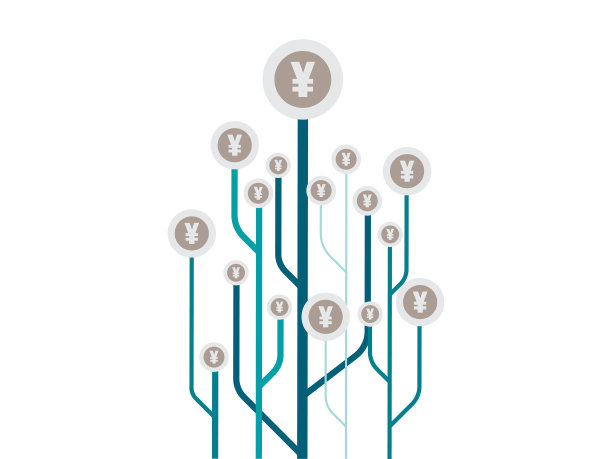 银币配元符号生长树，矢量插图图片下载