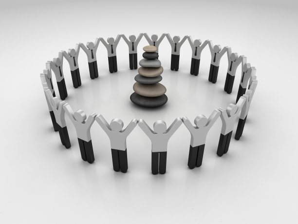 象形文字团队与石头平衡- 3D渲染图片下载