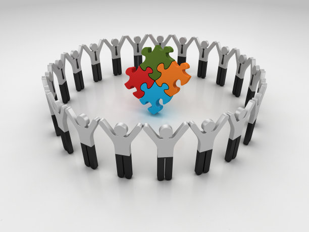 象形文字团队与拼图- 3D渲染图片下载