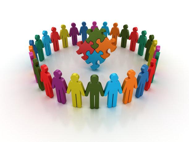 象形文字团队与拼图- 3D渲染图片下载