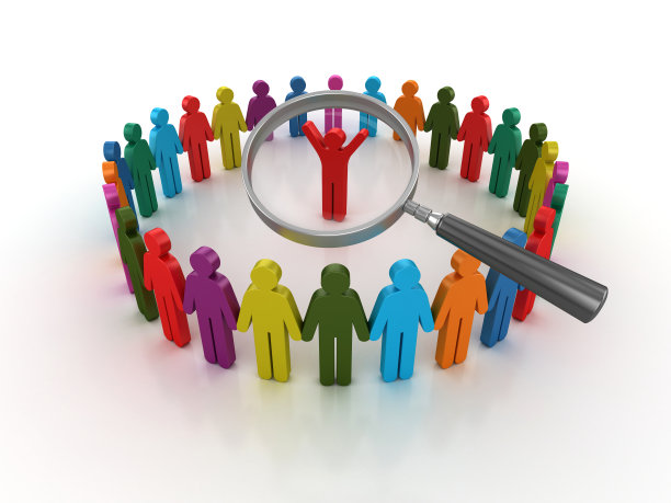 象形文字团队与放大镜- 3D渲染图片下载