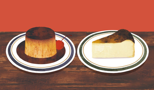 布丁和奶酪蛋糕水彩画图片下载