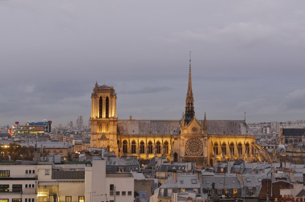 巴黎，巴黎圣母院，从上面俯瞰，夜景图片下载