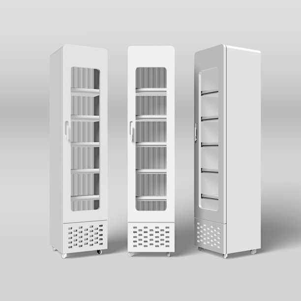 一套空门显示冰箱。孤立在白色背景上。三维渲染图片下载