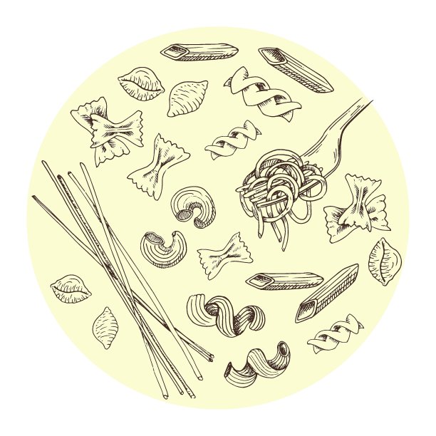 手绘意大利面。素描风格的意大利面系列。的矢量插图。图片下载