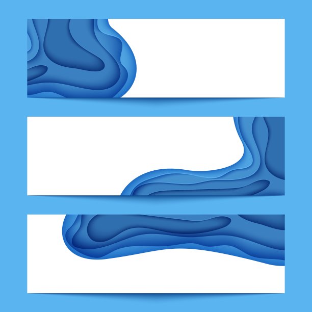 三个抽象的横向传单收集剪纸风格。一套剪纸蓝色海浪模板拯救地球海报，世界水日，生态手册。矢量水贴花插图图片下载