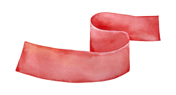 装饰鲜艳的红色丝带横幅在白色的背景。手绘水彩艺术画，裁剪剪贴艺术元素创意设计，节日请柬，印刷品，证书，文凭模板。图片下载