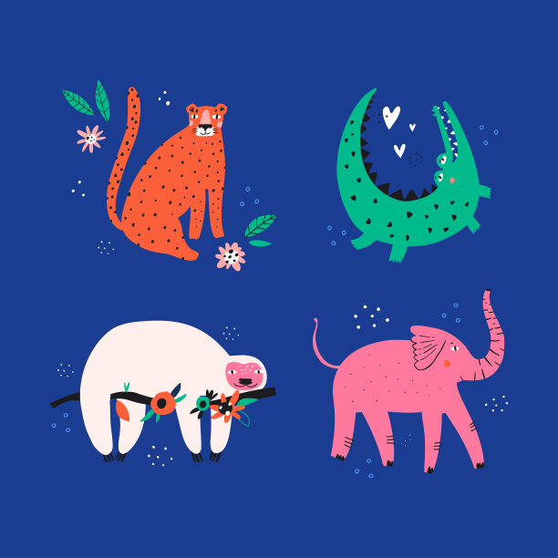 可爱的野生动物平面矢量插图集图片下载