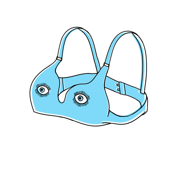 文胸线的艺术。带眼睛的胸罩滑稽的素描。图片下载