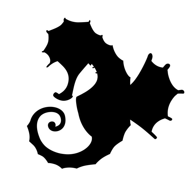 黑色剪影可爱可爱的海马卡通海洋动物设计平面矢量插图孤立在白色的背景图片下载