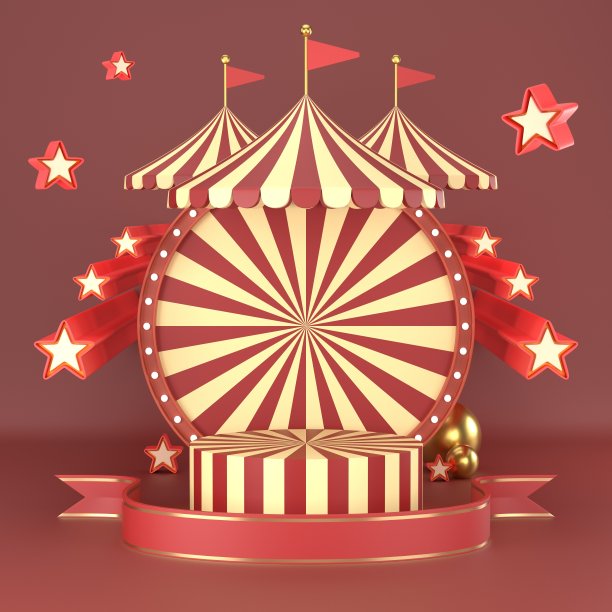 抽象几何造型嘉年华设计，用于化妆品或产品展示平台的3d渲染。图片下载