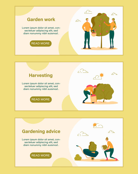 男人和女人在做园艺工作，收获旗帜图片下载