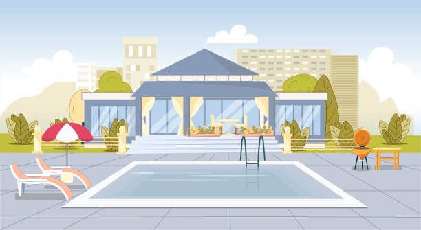 豪华别墅后院带游泳池素材图片