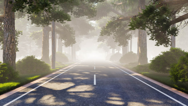 空的国家早晨路3D渲染图片下载