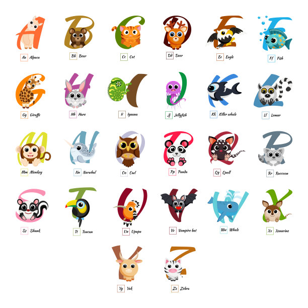 英语动物字母表图片下载