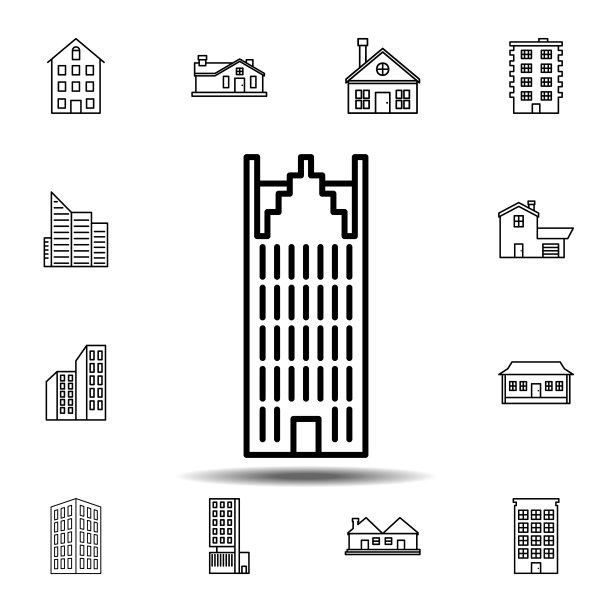 建筑轮廓图标，用于UI和UX的建筑图标集中的简单轮廓矢量元素图片下载