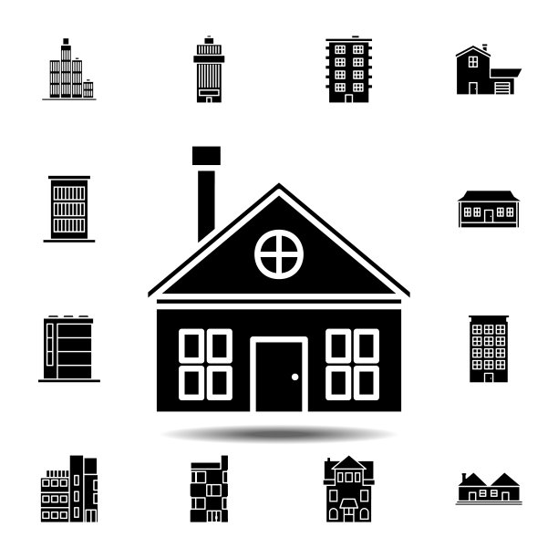 房屋轮廓图标：建筑图标的细线条矢量元素，用于UI和UX图片下载