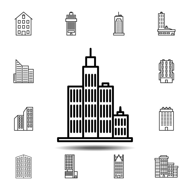 建筑轮廓图标，用于UI和UX的建筑图标集中的简单轮廓矢量元素图片下载