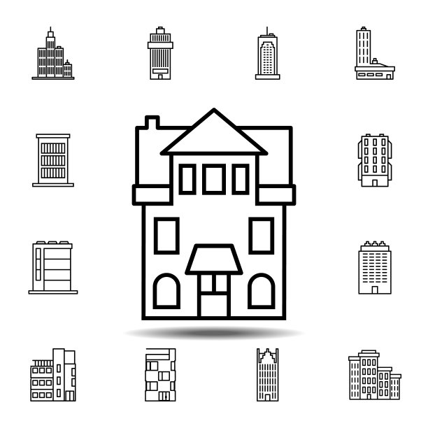 房屋轮廓图标：建筑图标集的简约轮廓矢量元素，适用于UI和UX、网站或移动应用图片下载