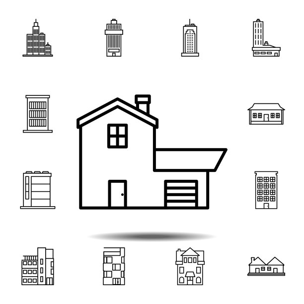 房屋轮廓图标：建筑图标集的简约轮廓矢量元素，适用于UI和UX、网站或移动应用图片下载