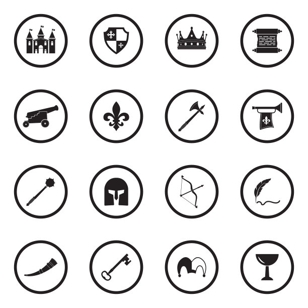 中世纪的图标。圆形的黑色平面设计。矢量插图。图片下载