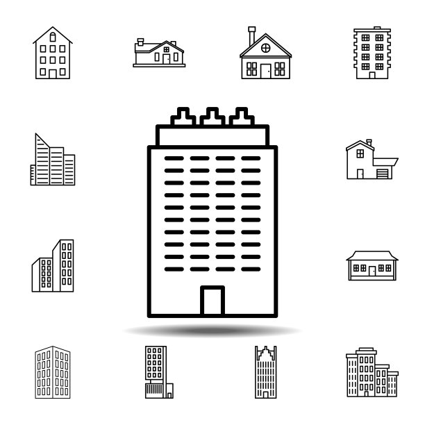 建筑轮廓图标，用于UI和UX的建筑图标集中的简单轮廓矢量元素图片下载