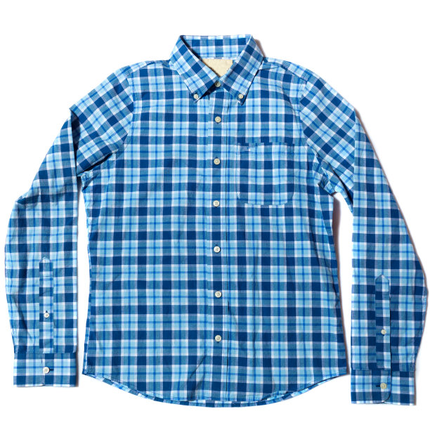 蓝色格子纽扣休闲衬衫图片下载