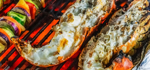 龙虾烹饪烧烤火烧烤特写图片下载