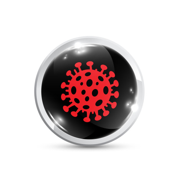 带有病毒图标的光滑圆形按钮图片下载