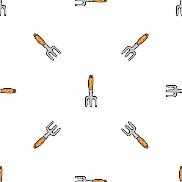 创意无缝的形象与花园叉。手绘垃圾摇滚风格。图片下载