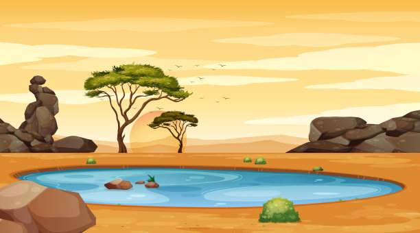 背景场景与池塘和树木图片下载