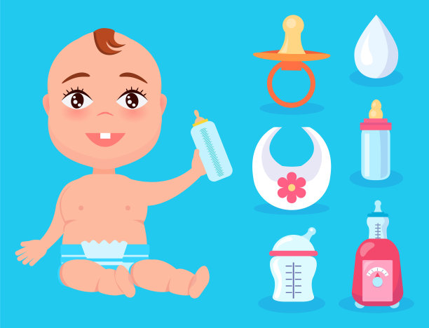 可爱的男孩有一颗牙齿和一套各种各样的东西图片下载