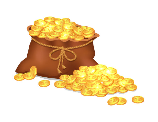 钱堆与棕色袋子彩色海报图片下载