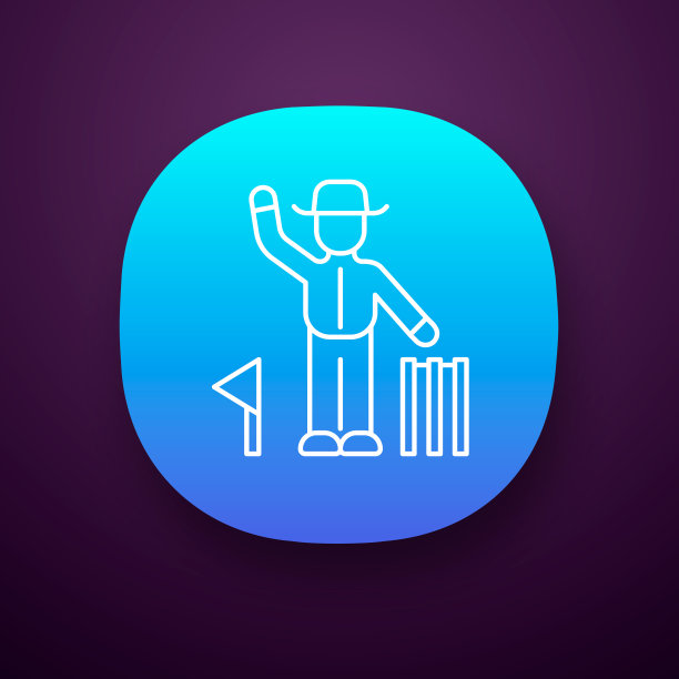 板球裁判应用图标。裁判信号决定。仲裁员按照游戏。穿制服的人，旗帜，三柱门。体育的竞争。UI / UX的用户界面。Web或移动应用程序。向量孤立的插图图片下载