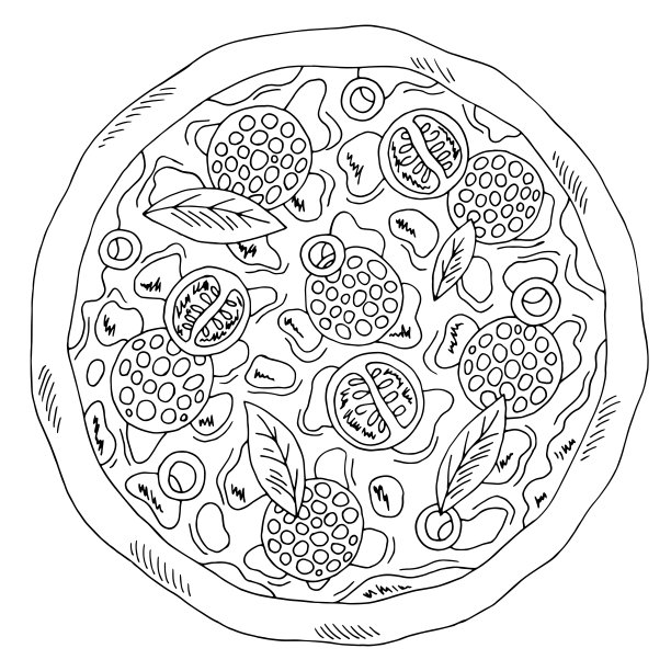 比萨图形快餐黑白素描孤立插图矢量图片下载