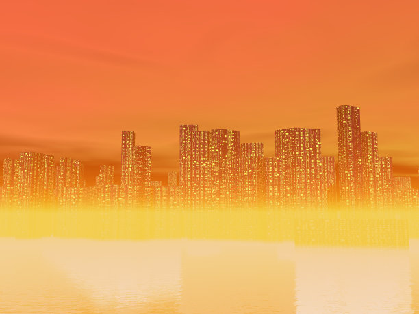 日落时建筑物的全景图片下载