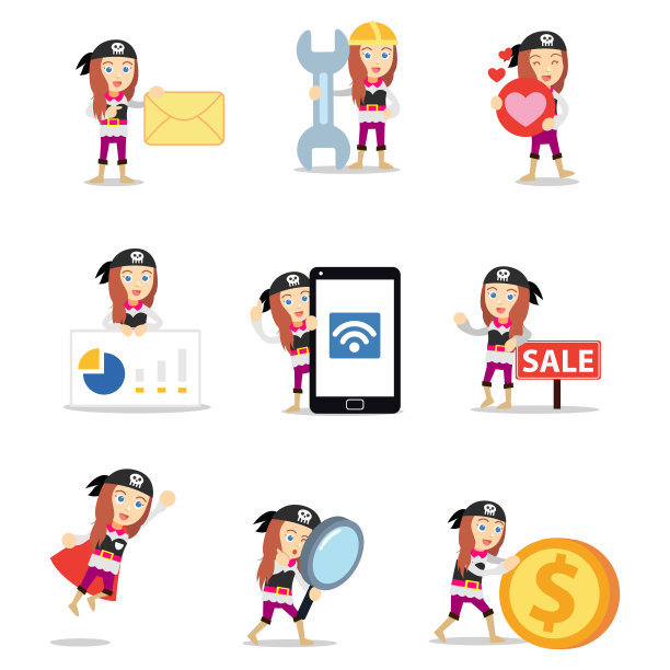 海盗史上的一组女性角色。图片下载