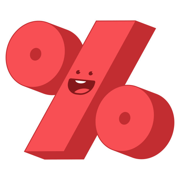 可爱的百分比符号矢量卡通人物孤立在白色的背景。图片下载