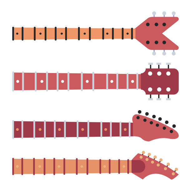 吉他颈部矢量平面设置孤立的白色背景。图片下载
