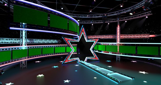 电视演播室娱乐集。3d渲染。图片下载