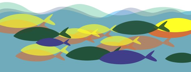 可爱而简单的图案与色彩斑斓的鱼图片下载